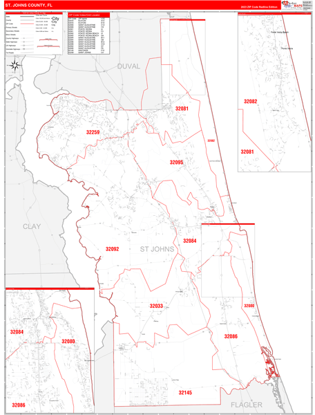 St. Johns County Digital Map Red Line Style